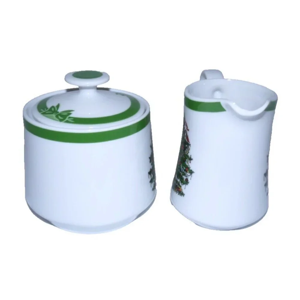 YULE TIDE Georges Briard Christmas coffee creamer and sugar bowl with lid Japan